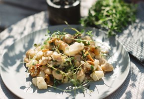 Atlantic catfish with mushrooms and thyme